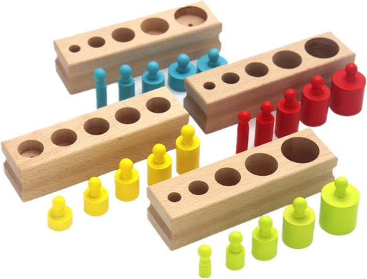 Montessori Cylinder Blocks – Wooden Size Sorting Toy (4pcs)