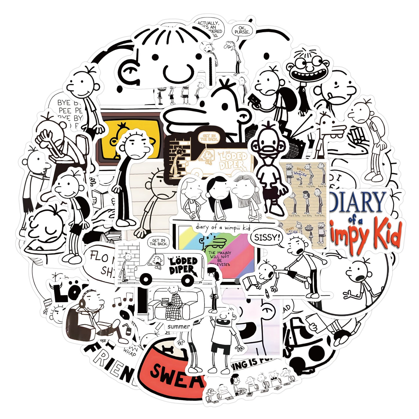 Diary of a Wimpy Kid Sticker Pack – 50pcs Waterproof Cartoon Stickers