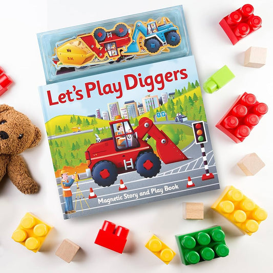 Let's Play Diggers Magnetic Story & Play Book | Construction Vehicles Activity Book for Kids