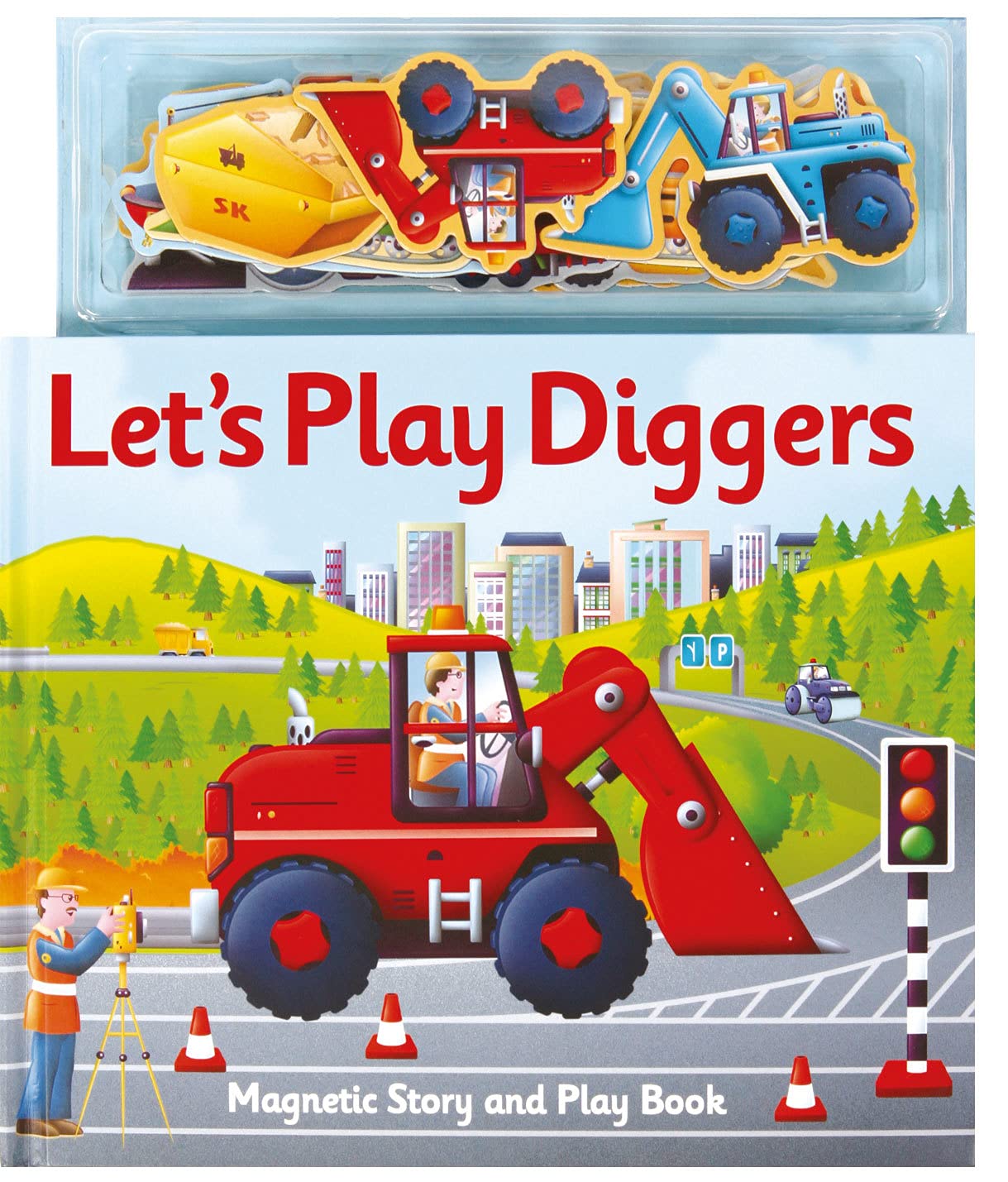 Let's Play Diggers Magnetic Story & Play Book | Construction Vehicles Activity Book for Kids