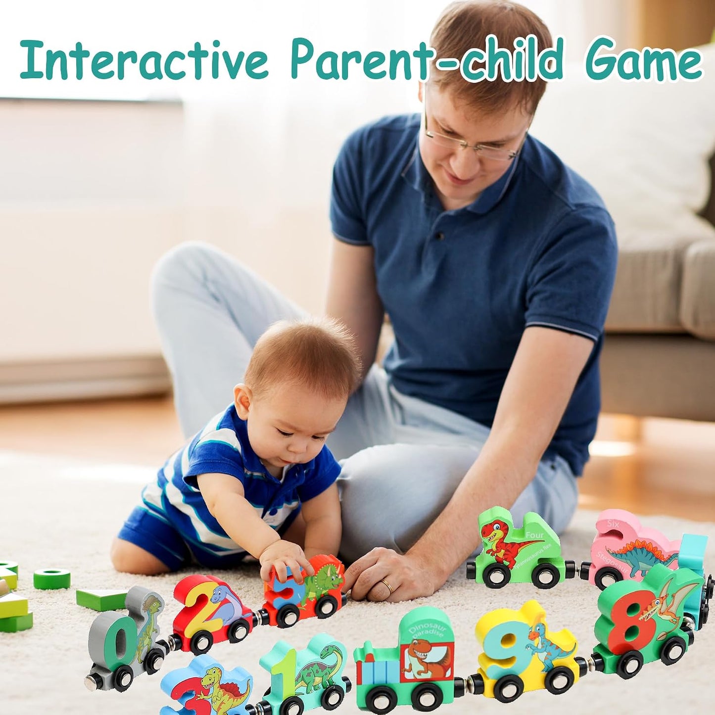 Montessori Digital Dinosaur Number Train Set | Wooden Magnetic Counting Train Toy Ages 1+