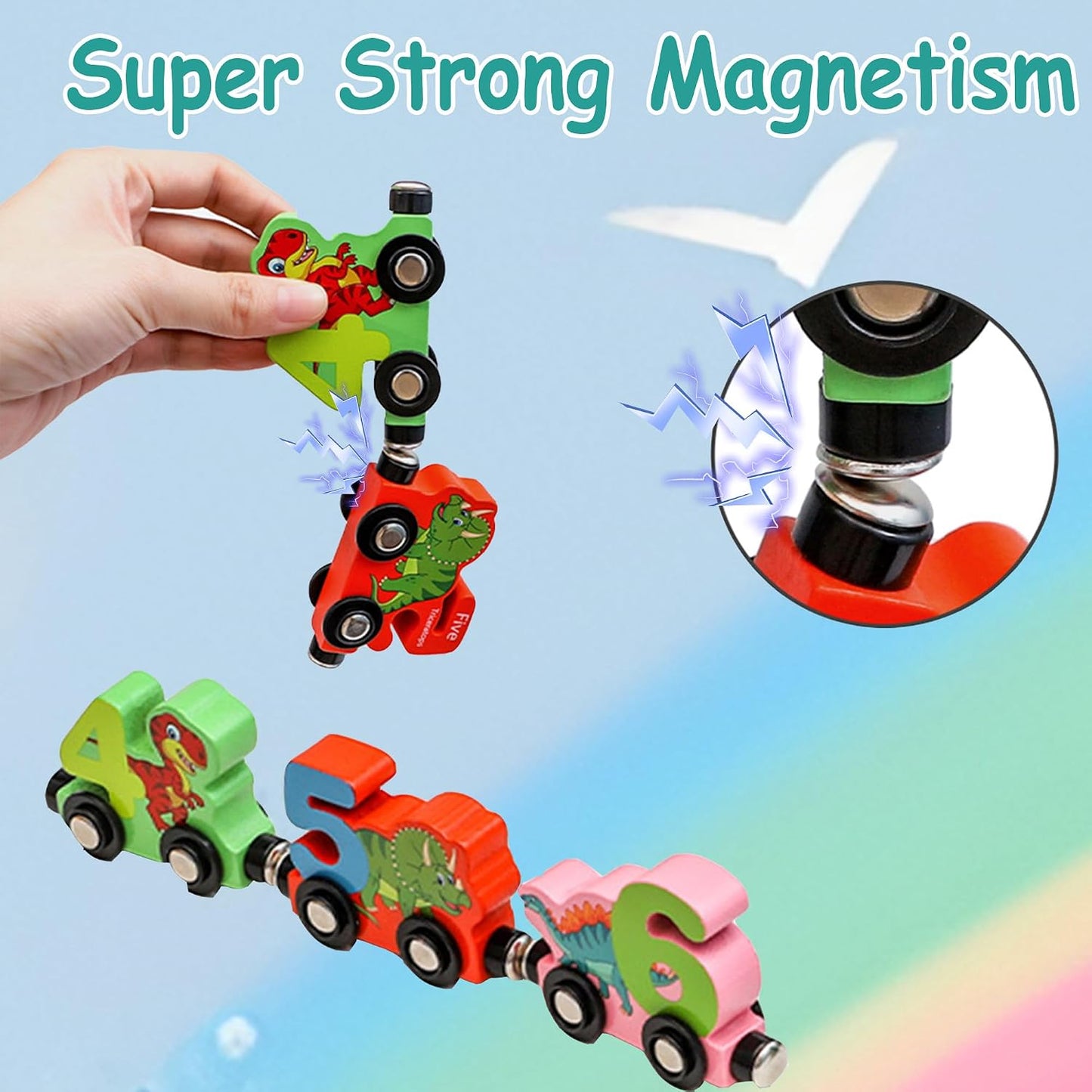Montessori Digital Dinosaur Number Train Set | Wooden Magnetic Counting Train Toy Ages 1+