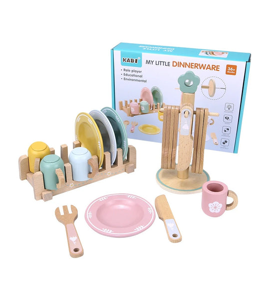 Wooden Dinnerware Play Set – Pretend Kitchen Toy