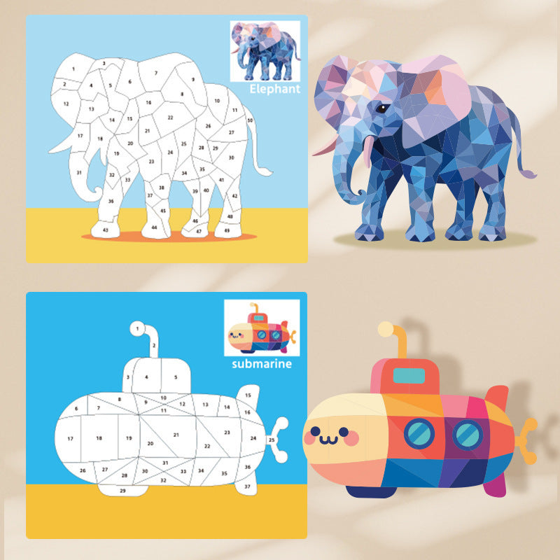 Kids geometric sticker art activity supporting matching and focus