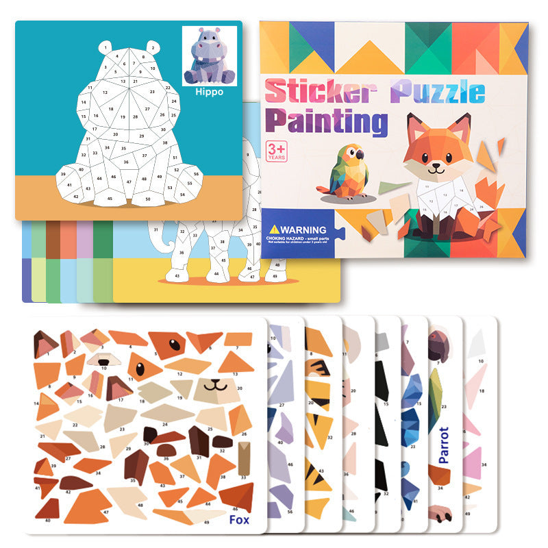 Geometric sticker puzzle pieces for building a 3D art picture