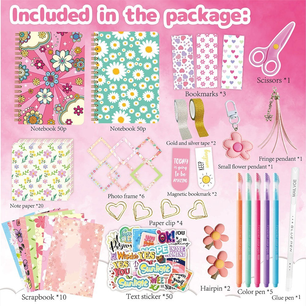 Flower-themed creative journal kit for decorating diary pages