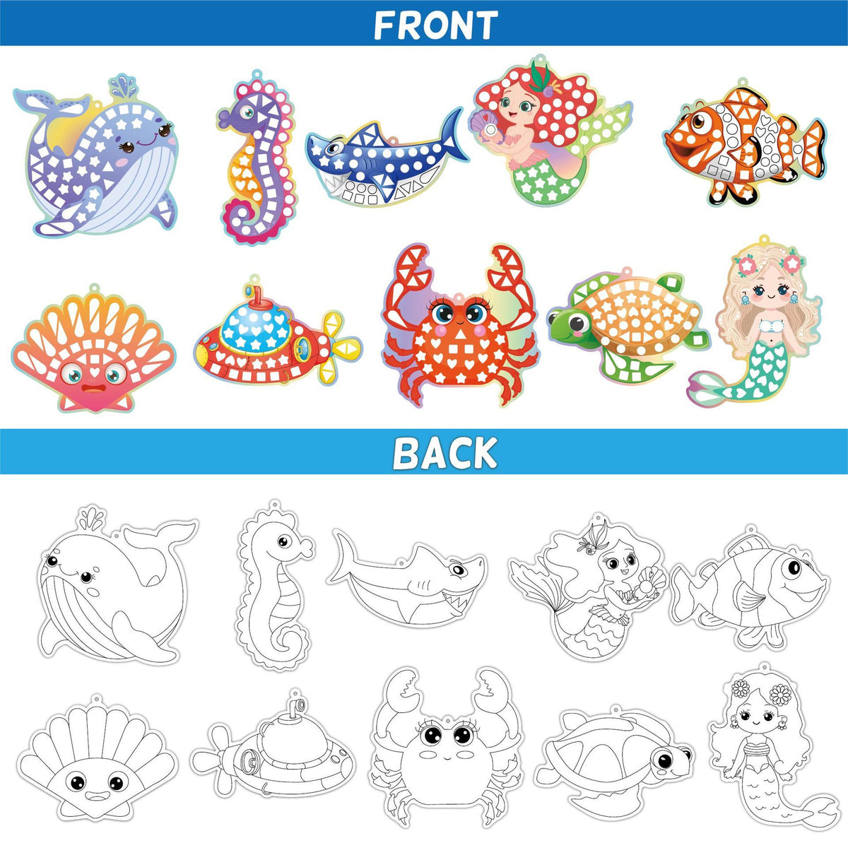 Children's mermaid mirror craft project with mosaic decoration