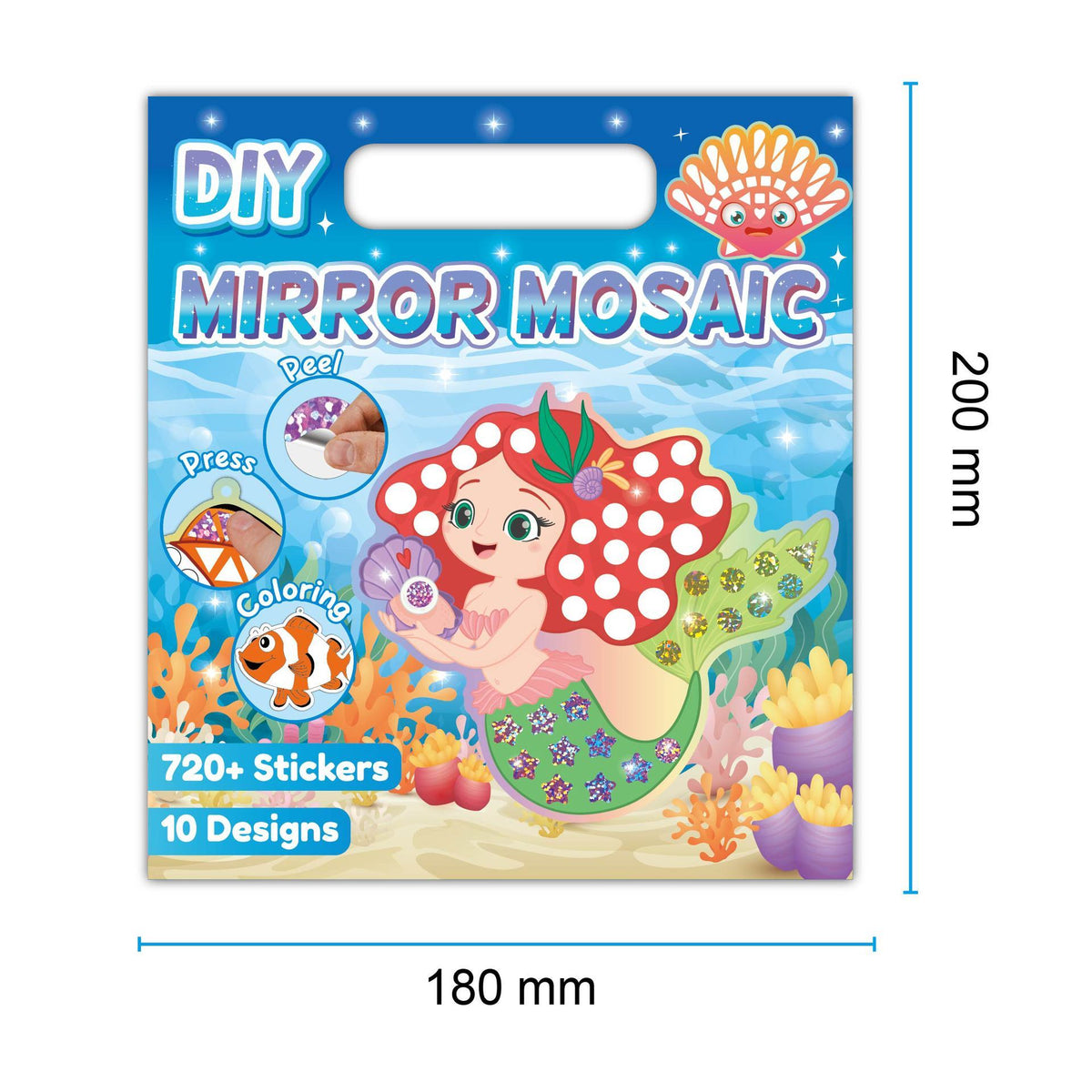 Finished DIY mermaid mosaic mirror craft for kids room decor