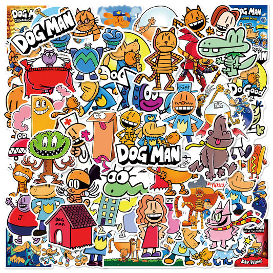 Dog Man Sticker Pack – 50pcs Waterproof Cartoon Stickers for Kids