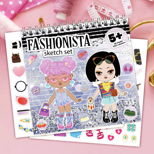 Fashionista Dress-Up Sticker & Design Book – 150+ Stickers & Stencils (Ages 5+)