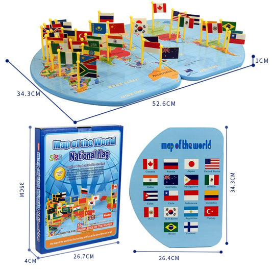 3D Wooden World Map Puzzle – Flags & Countries Learning Toy (36pcs)