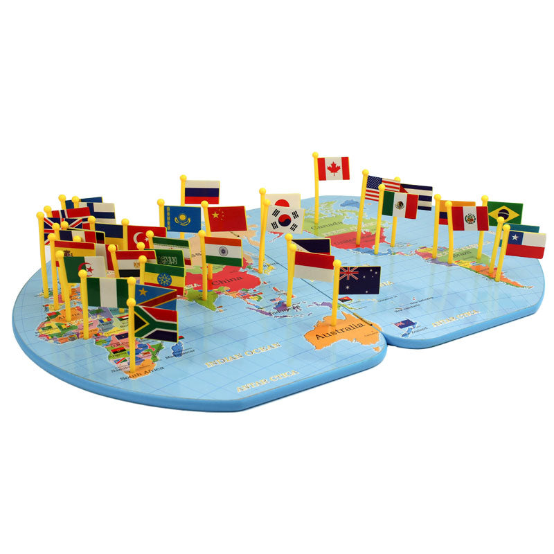 3D Wooden World Map Puzzle – Flags & Countries Learning Toy (36pcs)