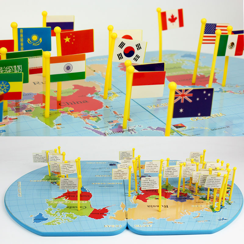 3D Wooden World Map Puzzle – Flags & Countries Learning Toy (36pcs)