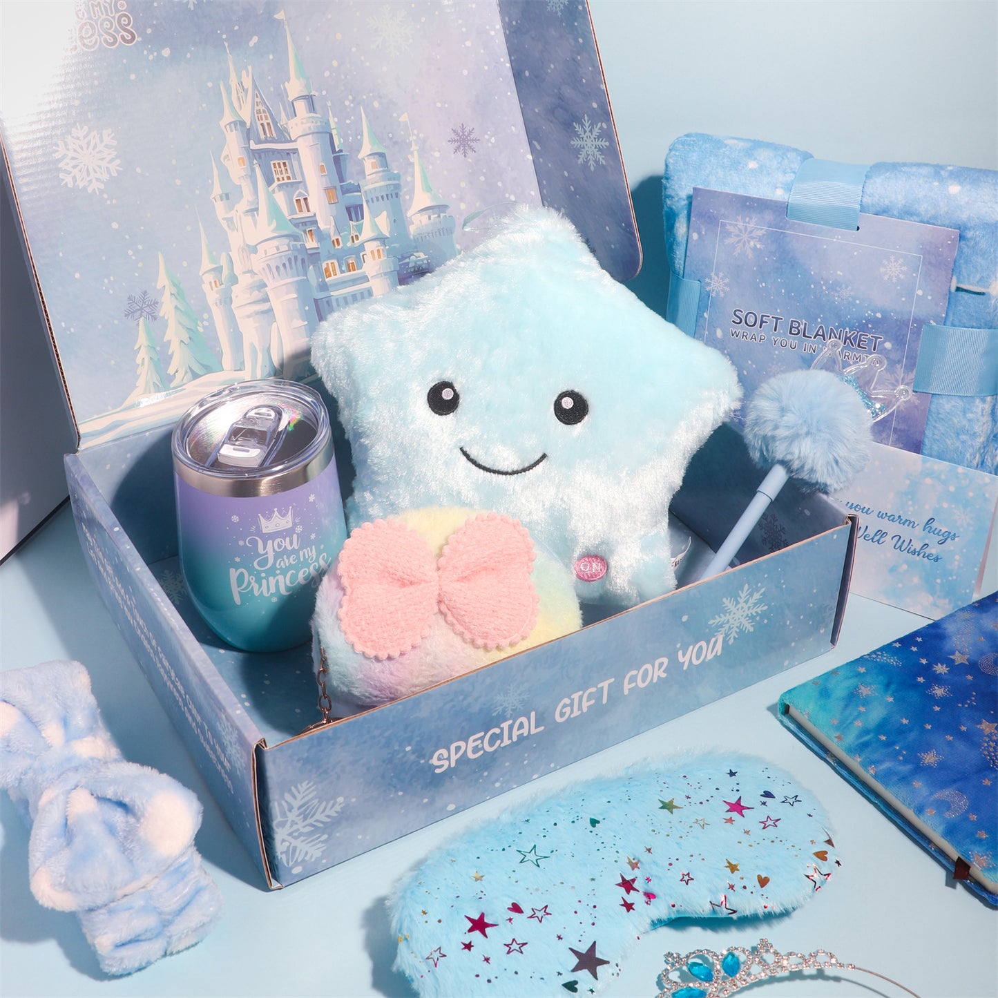 Luxury Frozen Ice Princess Self-Care Gift Box for Girls – Premium Winter Wonderland Gift Set with Blanket, Tumbler & Plush Accessories