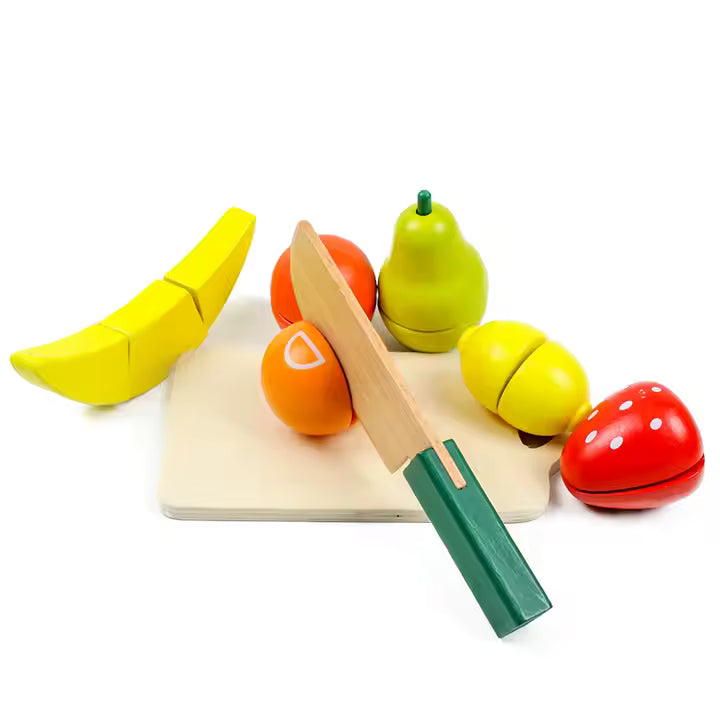 Wooden Fruit & Vegetable Cutting Toy Set – 11 Pieces with Knife & Storage Bucket