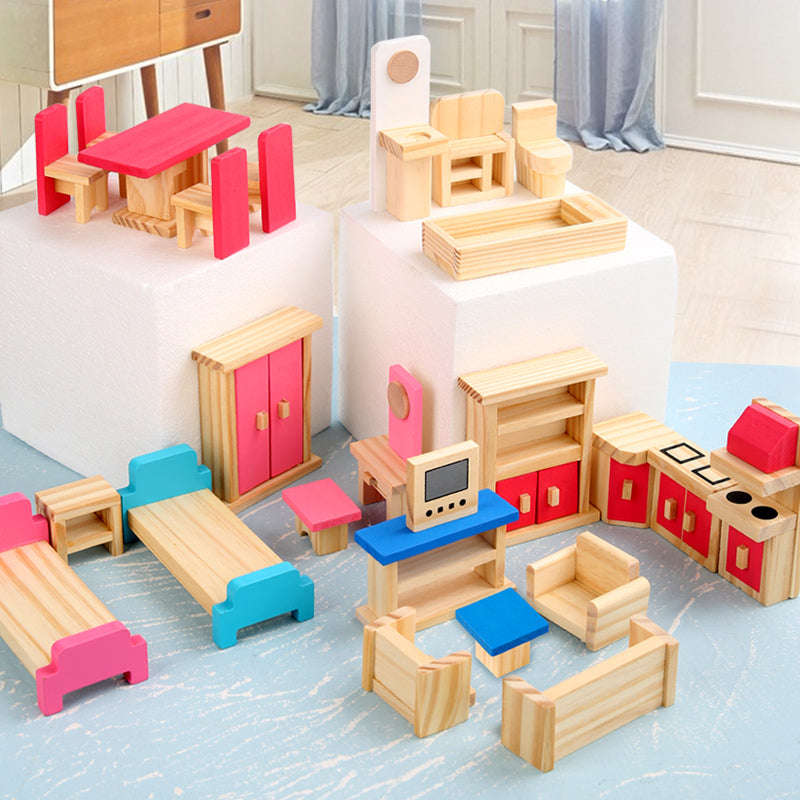Wooden Dollhouse Furniture – 22-Piece Pretend Play Set