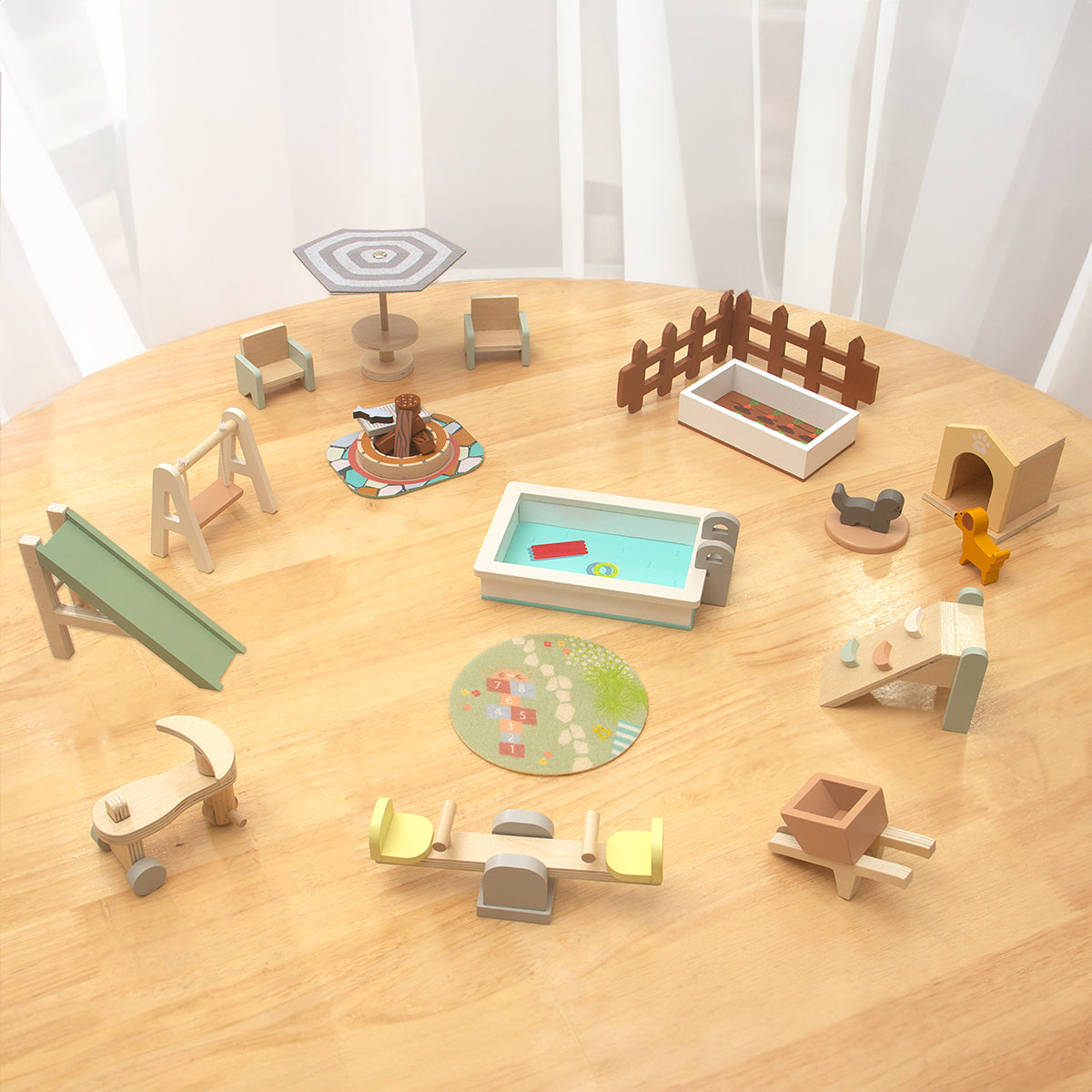 Mini Wooden Outdoor Furniture Playset – Pretend Garden & Park Toy