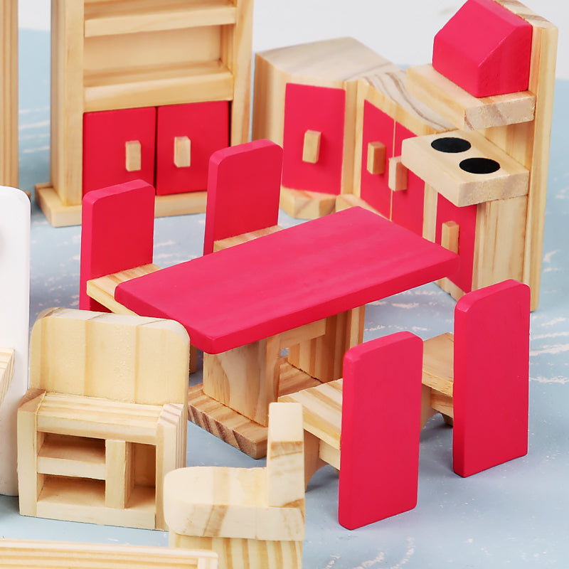 Wooden Dollhouse Furniture – 22-Piece Pretend Play Set