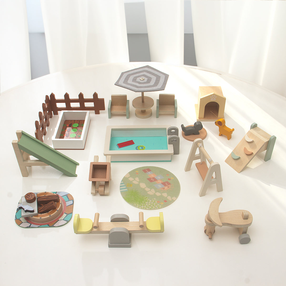 Mini Wooden Outdoor Furniture Playset – Pretend Garden & Park Toy
