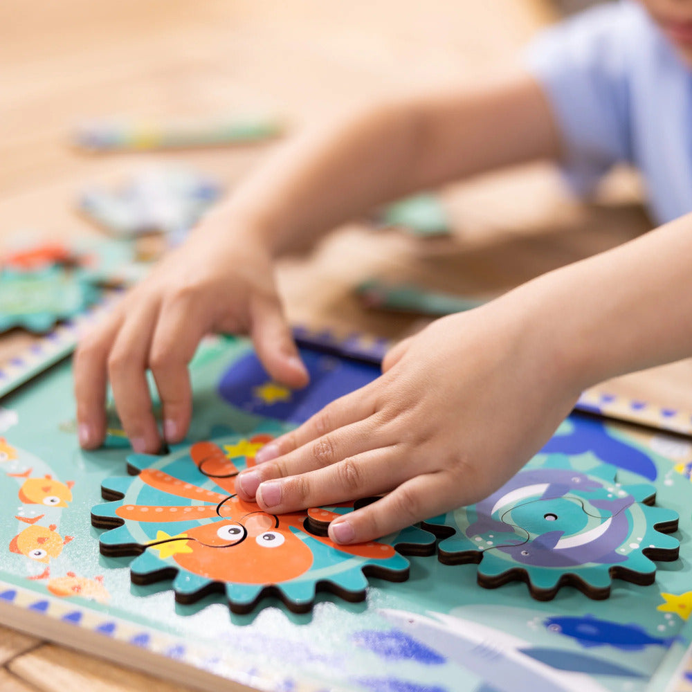 Ocean Gear Puzzle | Wooden Montessori Rotating Gear Puzzle & Fine Motor Learning Toy
