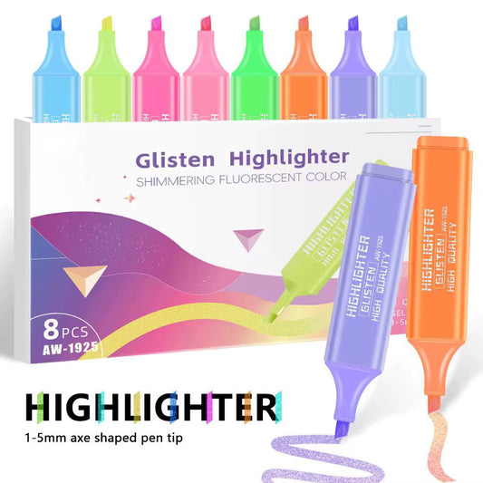 Glisten shimmering fluorescent highlighters for study notes and journals
