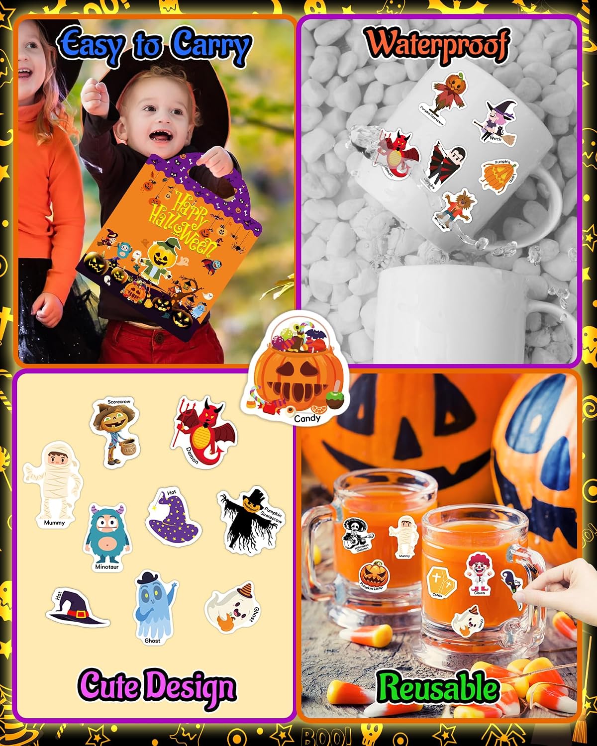 Reusable waterproof Halloween stickers for smooth surfaces