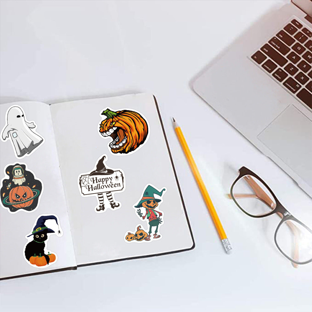 Halloween waterproof vinyl stickers used on a laptop and notebook
