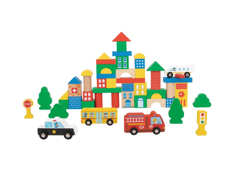 Wooden City Block Set – Vehicles & Traffic Signs