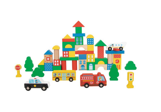 Wooden City Block Set – Vehicles & Traffic Signs