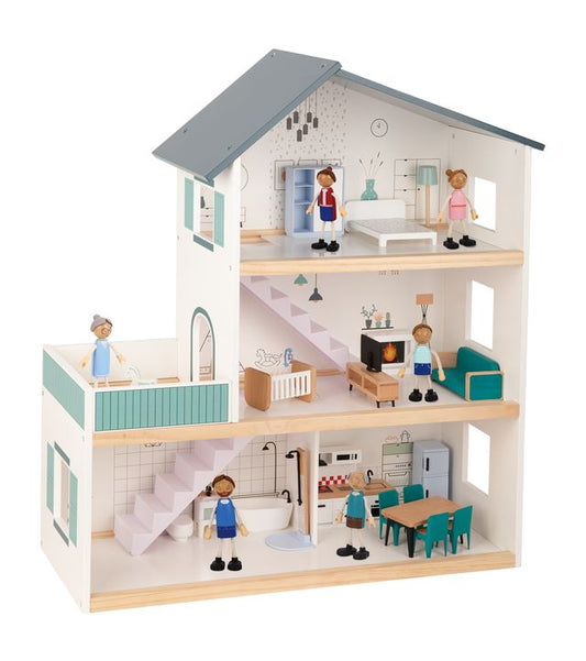 Three Story Wooden Doll House - Tooky Toy