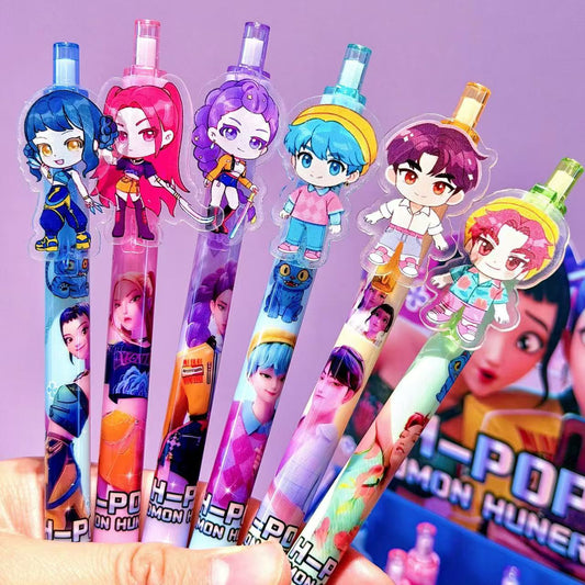 K-Pop Demon Hunters Acrylic Push Gel Pen – Cartoon Character Top (Black Ink)