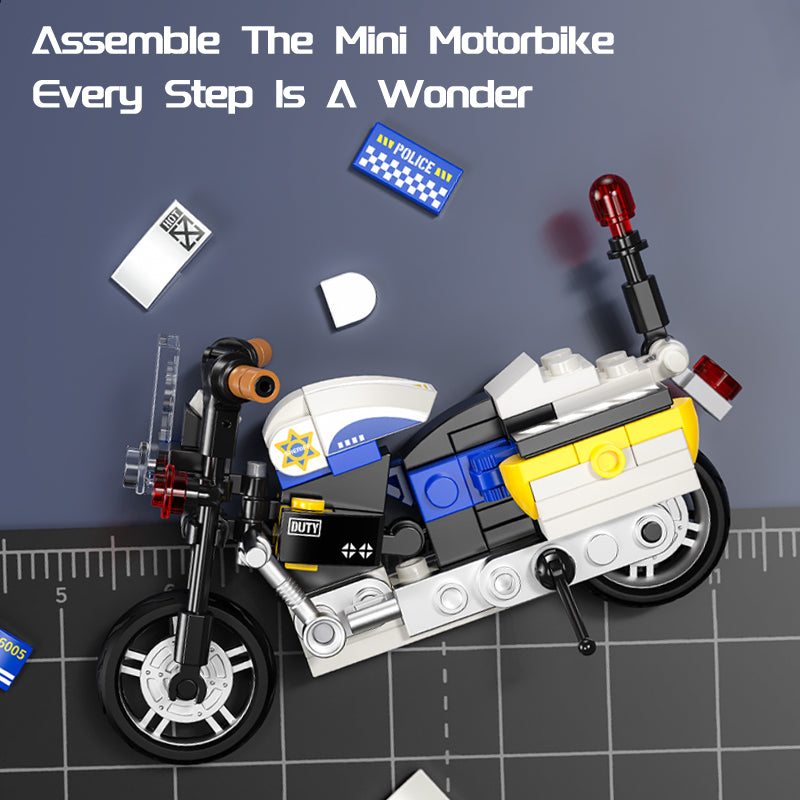Mini Bike Building Blocks Set with Display Case | Vintage Motorcycle Model Toy-random colour