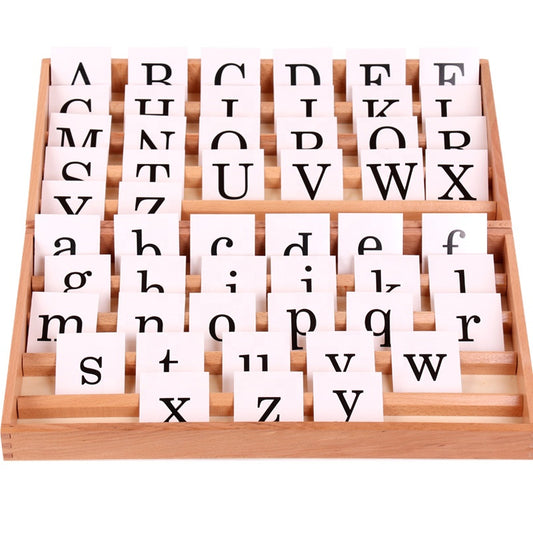 Montessori Wooden Alphabet Cards – Upper & Lowercase Letter Set in Tray