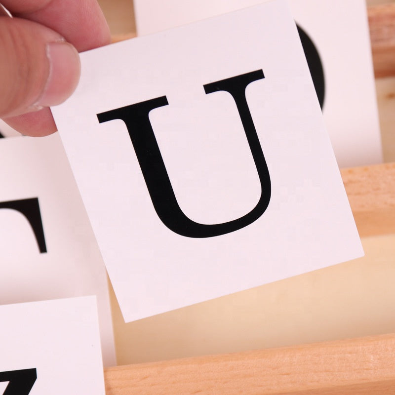 Montessori Wooden Alphabet Cards – Upper & Lowercase Letter Set in Tray