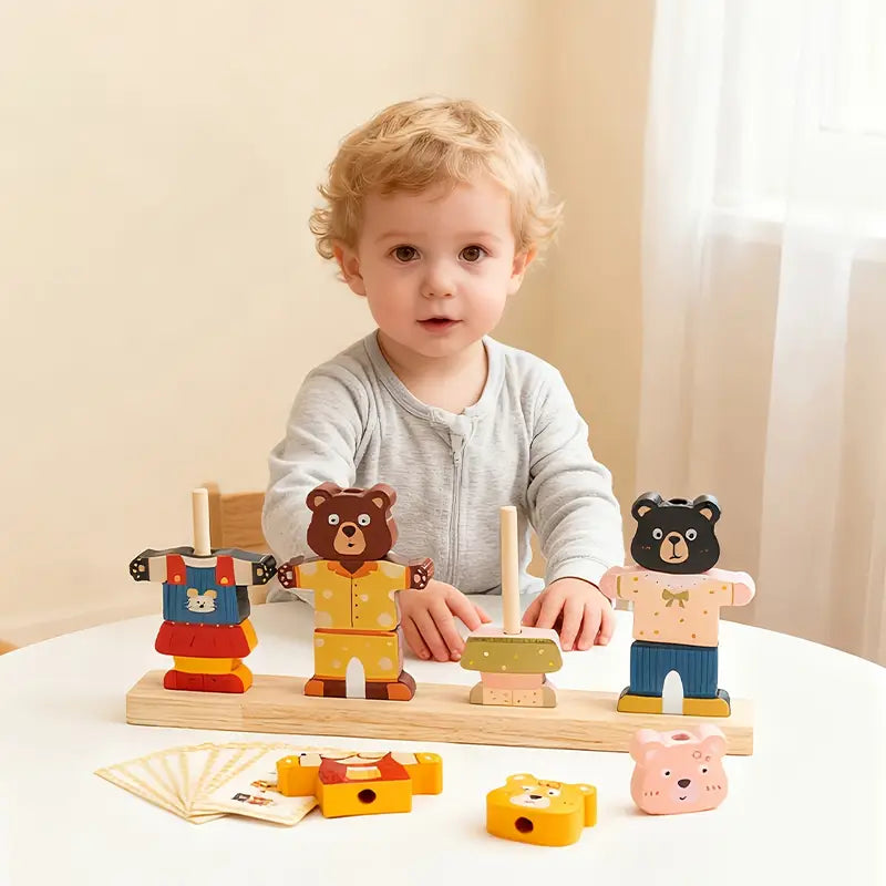 Montessori Bear Dress-Up Matching Puzzle | Wooden Clothes Changing Learning Toy