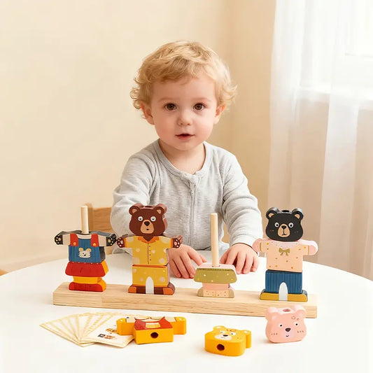 Montessori Bear Dress-Up Matching Puzzle | Wooden Clothes Changing Learning Toy