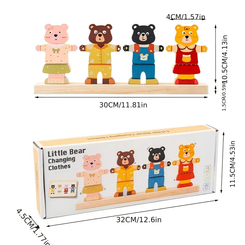 Montessori Bear Dress-Up Matching Puzzle | Wooden Clothes Changing Learning Toy