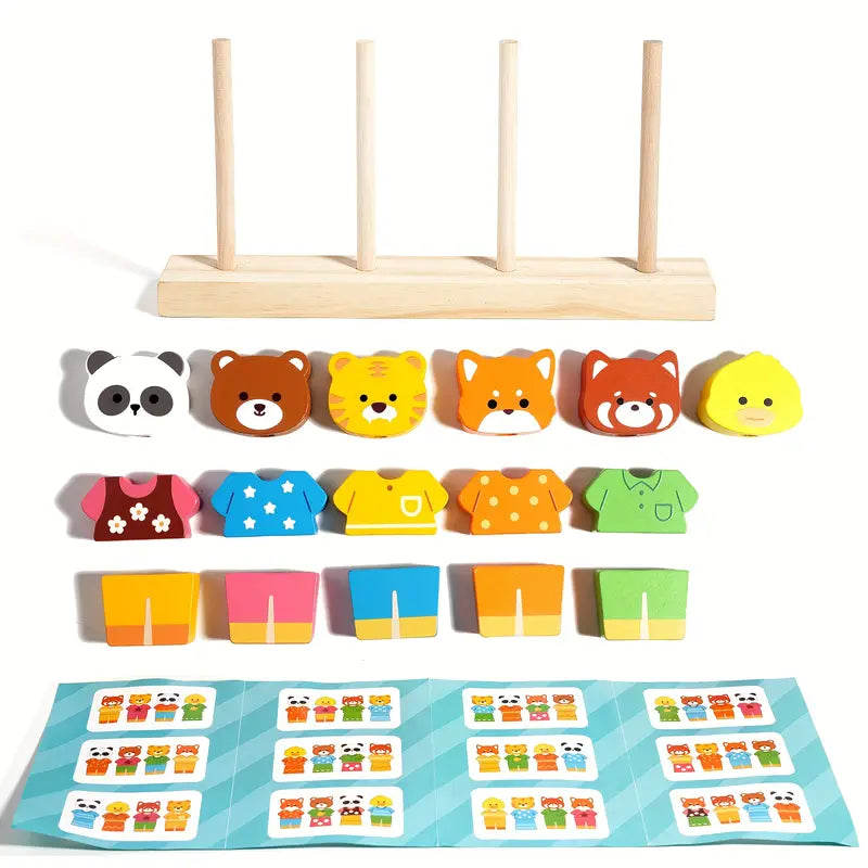 Montessori Bear Dress-Up Matching Puzzle | Wooden Clothes Changing Learning Toy