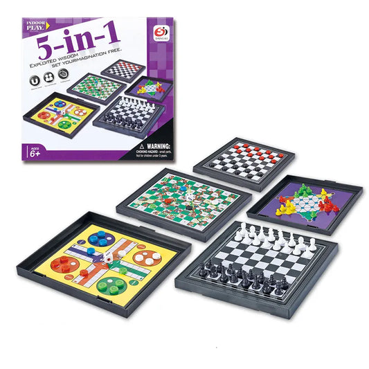 5-in-1 Magnetic Board Game Set – Chess, Ludo & More