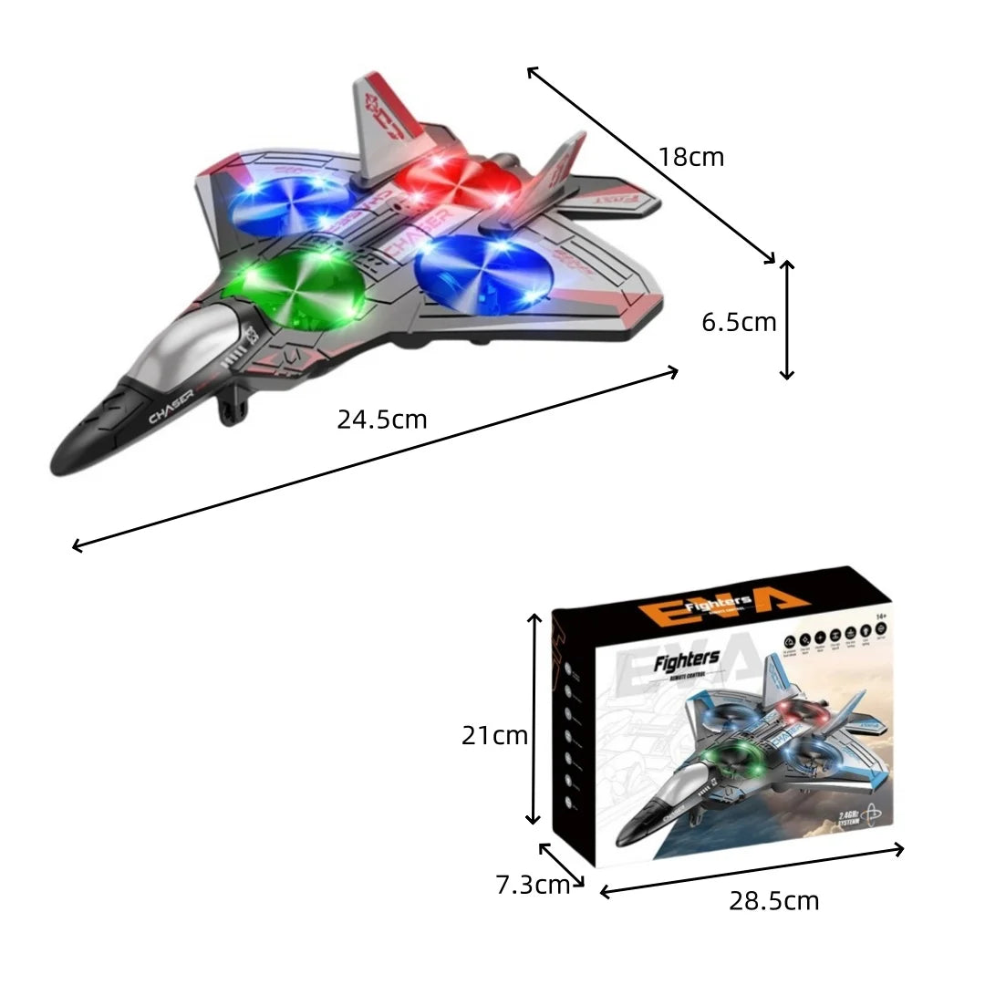 Sky Chaser™ RC Fighter Jet with rechargeable batteries– LED Remote Control Stunt Aircraft with 360° Rotation & One-Key Return
