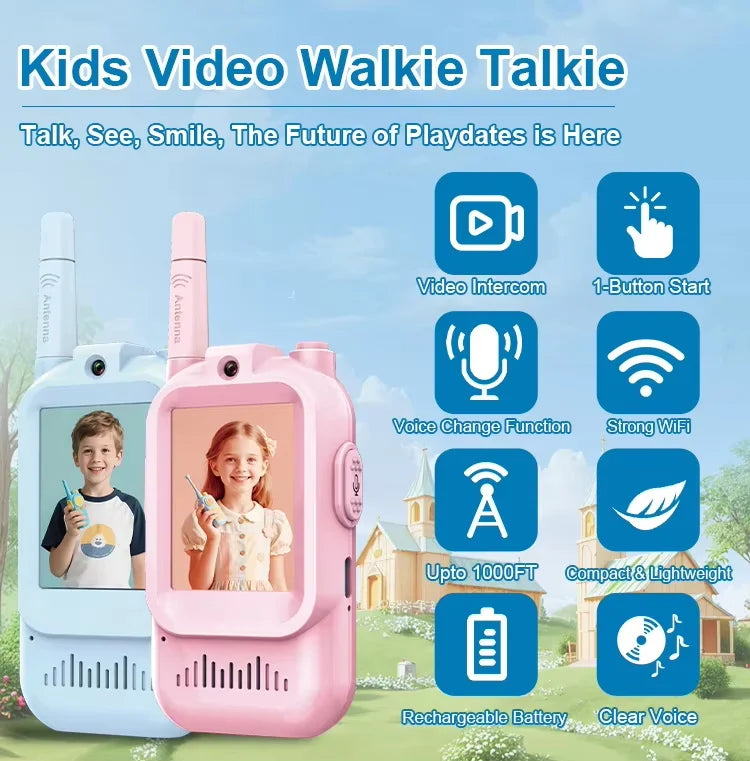 KidzConnect™ Video Walkie Talkie Set – Rechargeable Kids Camera Intercom Pair