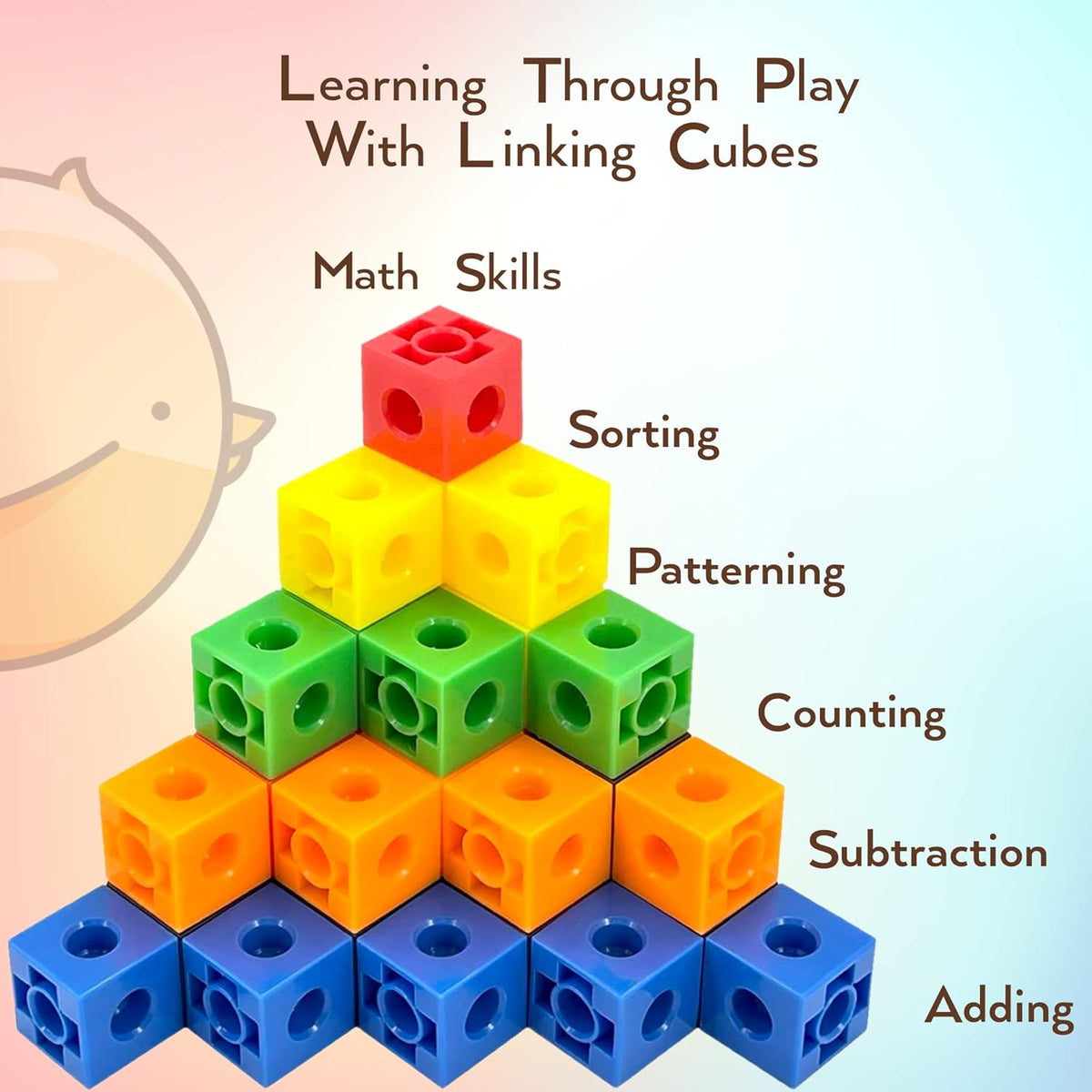 Interlocking Counting Math Blocks 100-Piece Linking Cubes for Kids – Math Counting Blocks & STEM Toy ...