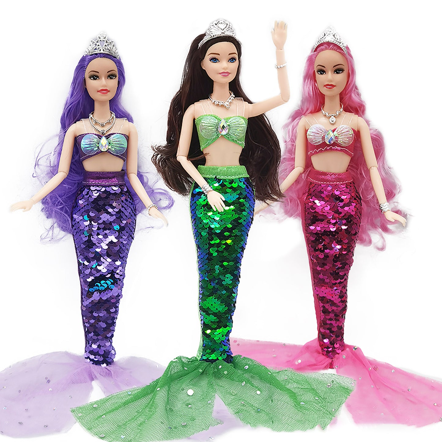 Sequin Mermaid Princess Doll – 30cm Fashion Doll with Reversible Color Sequin Tail