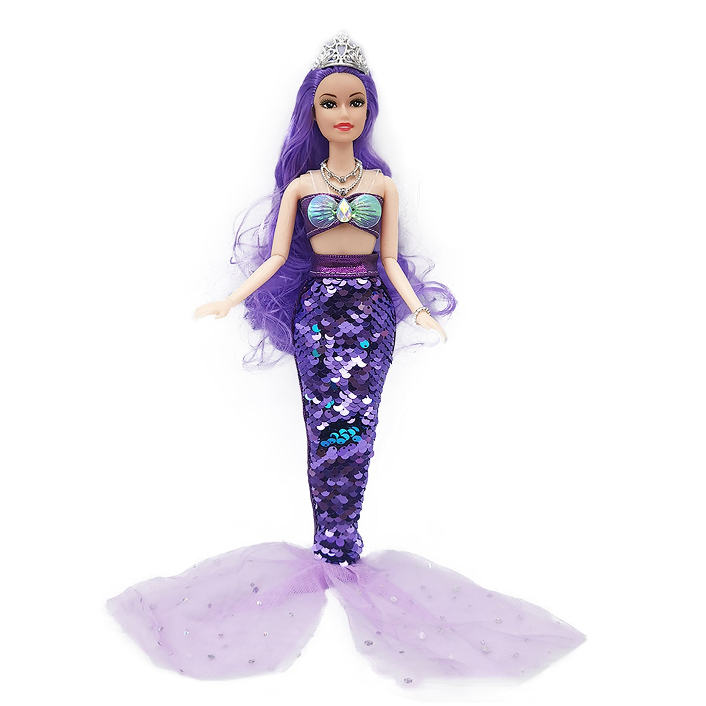 Sequin Mermaid Princess Doll – 30cm Fashion Doll with Reversible Color Sequin Tail