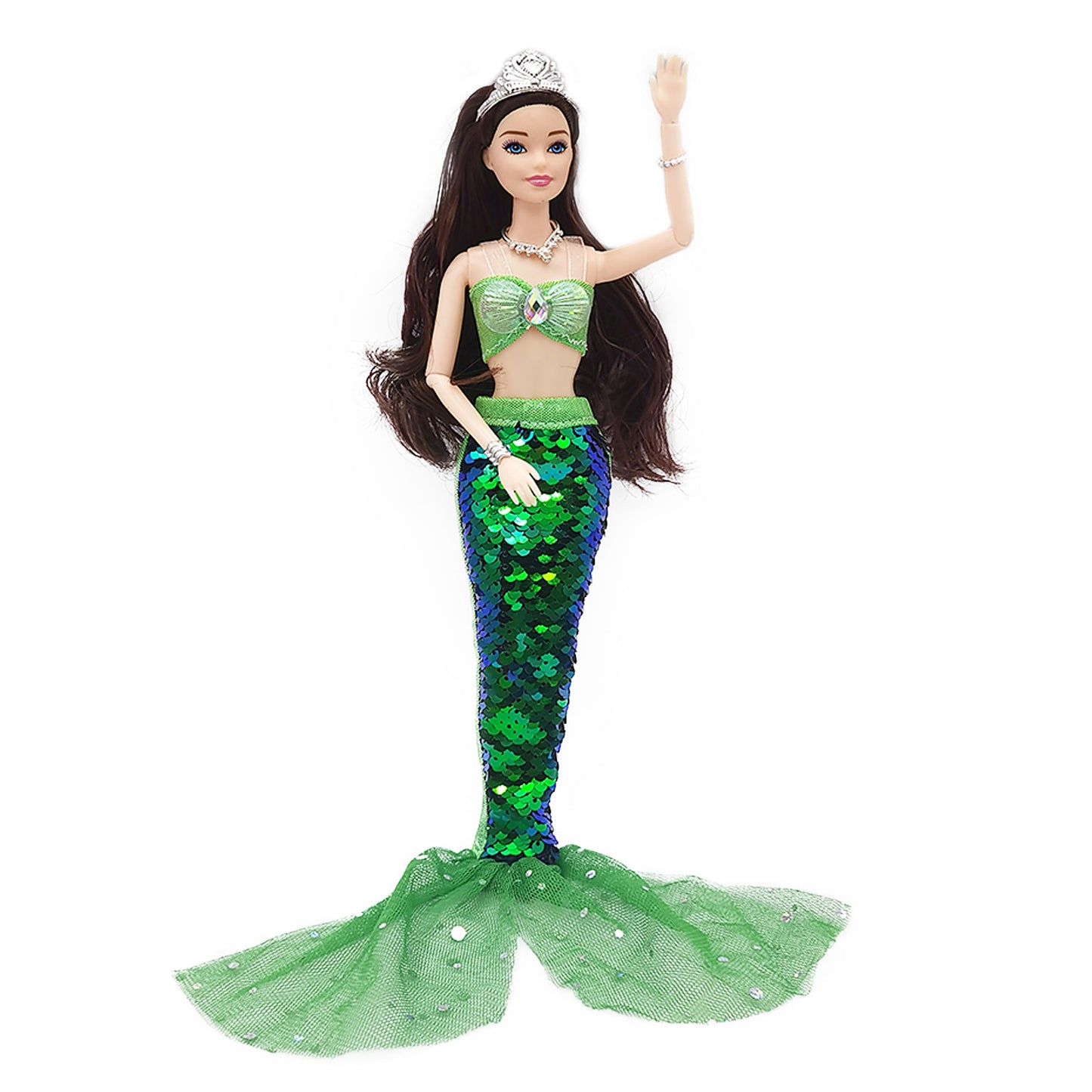 Sequin Mermaid Princess Doll – 30cm Fashion Doll with Reversible Color Sequin Tail