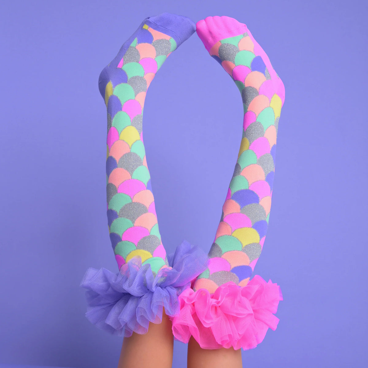 Mermaid Frill Knee-High Socks with Glitter for Kids