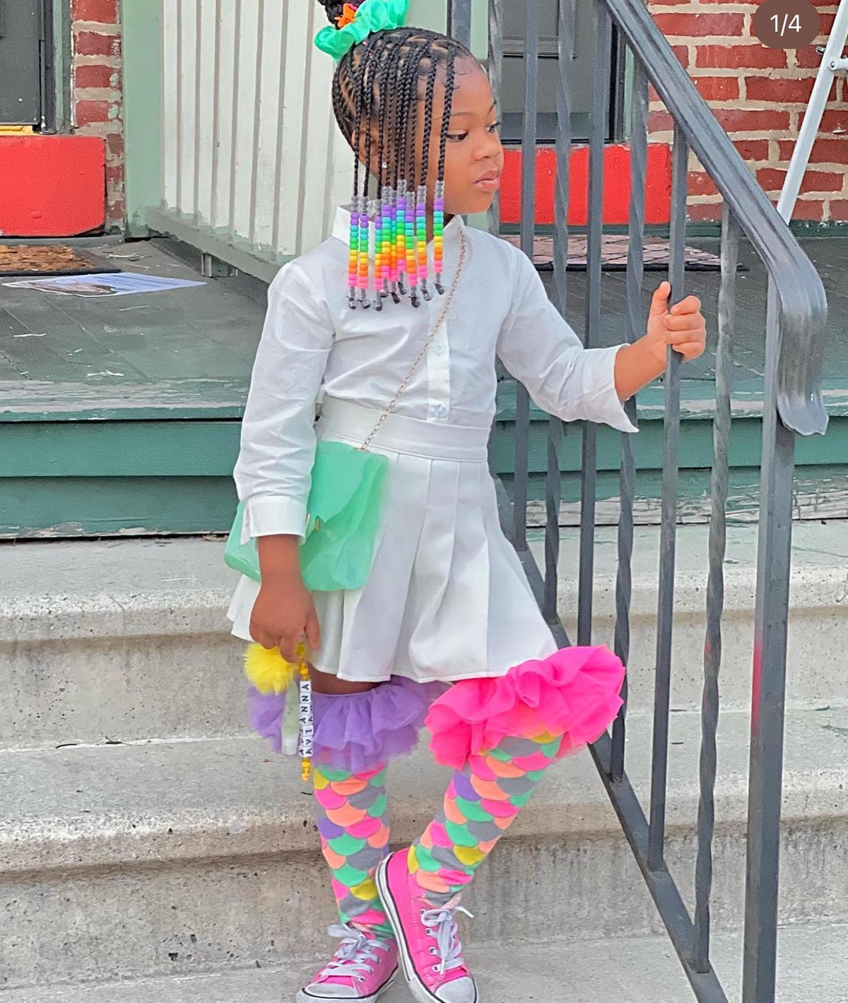 Mermaid Frill Knee-High Socks with Glitter for Kids