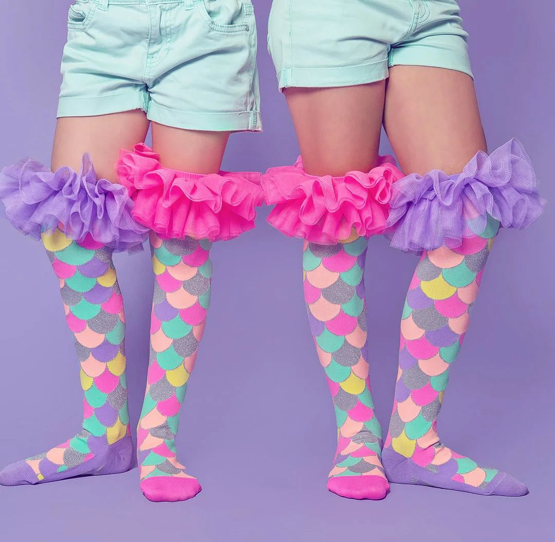 Mermaid Frill Knee-High Socks with Glitter for Kids