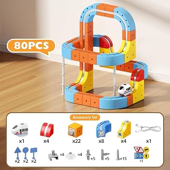 Orbital Car Magnetic Race Track Set - 80 Pieces STEM Building Toy