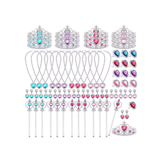 60PCS Princess Jewelry Pretend Play Set – Crown, Wand, Rings & More